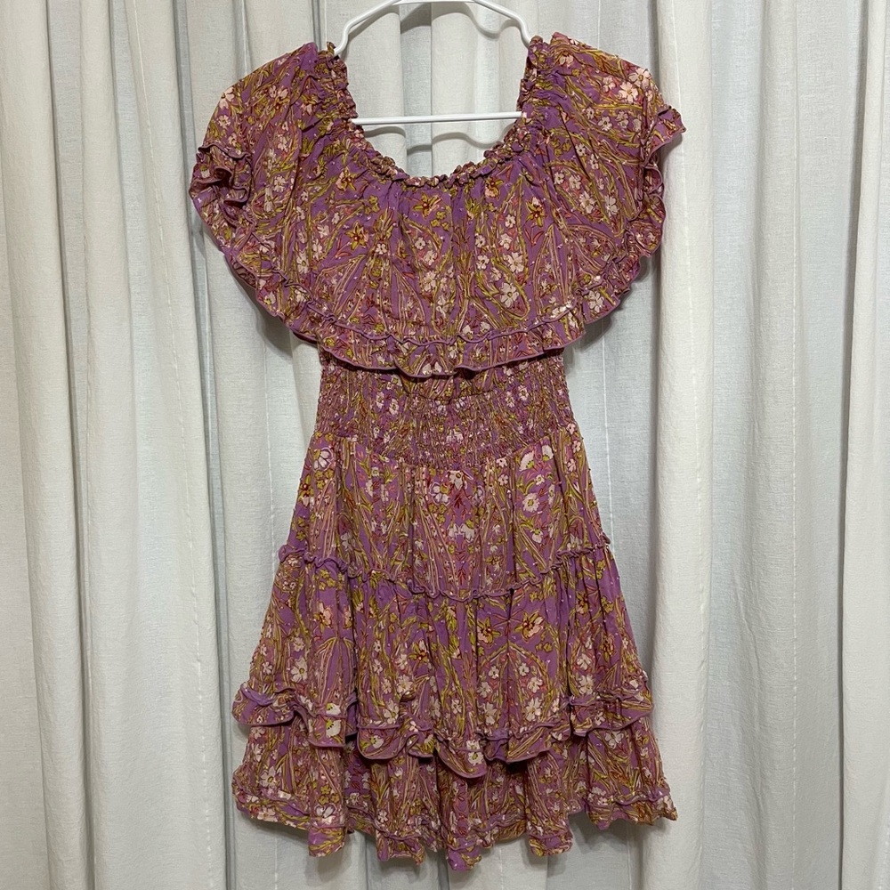 Forever 21 off shoulder purple stretch floral dress size small